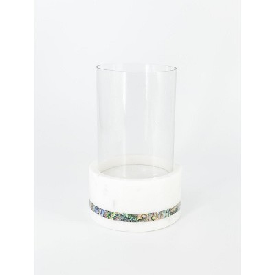 White Marble and Mother-of-Pearl Hurricane Candle Holder