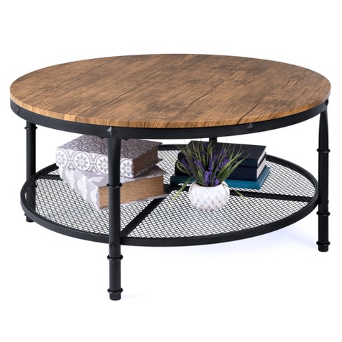 Best Choice Products 2 Tier Round Coffee Table Rustic Accent Table W Wooden Tabletop Padded Feet Open Shelf Brown Target