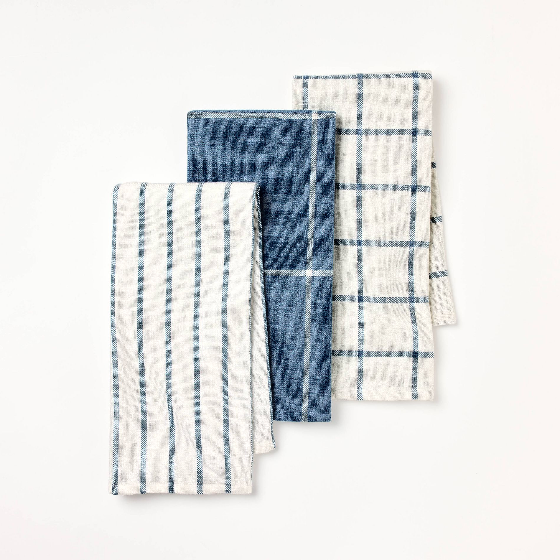 3pk Kitchen Towels Blue - Figmint™: Cotton Check Dish Towel Set, 28"x18", OEKO-TEX Certified, Easter Decor