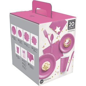 Exquisite Pink Party Tableware Set – 222-Piece Disposable Dinnerware Kit Serves 20 Guests | Paper Plates, Plastic Cups, Cutlery, Napkins & Table Cover - 1 of 3