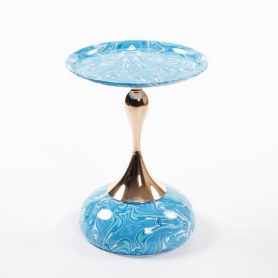 SYFERLORY Mermaid Tail End Coffee Table Round Side Table, Modern Metal Pedestal Table