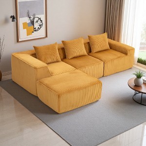 Corduroy Modular L-Shaped Sectional Sofa with Corner Design - 1 of 4