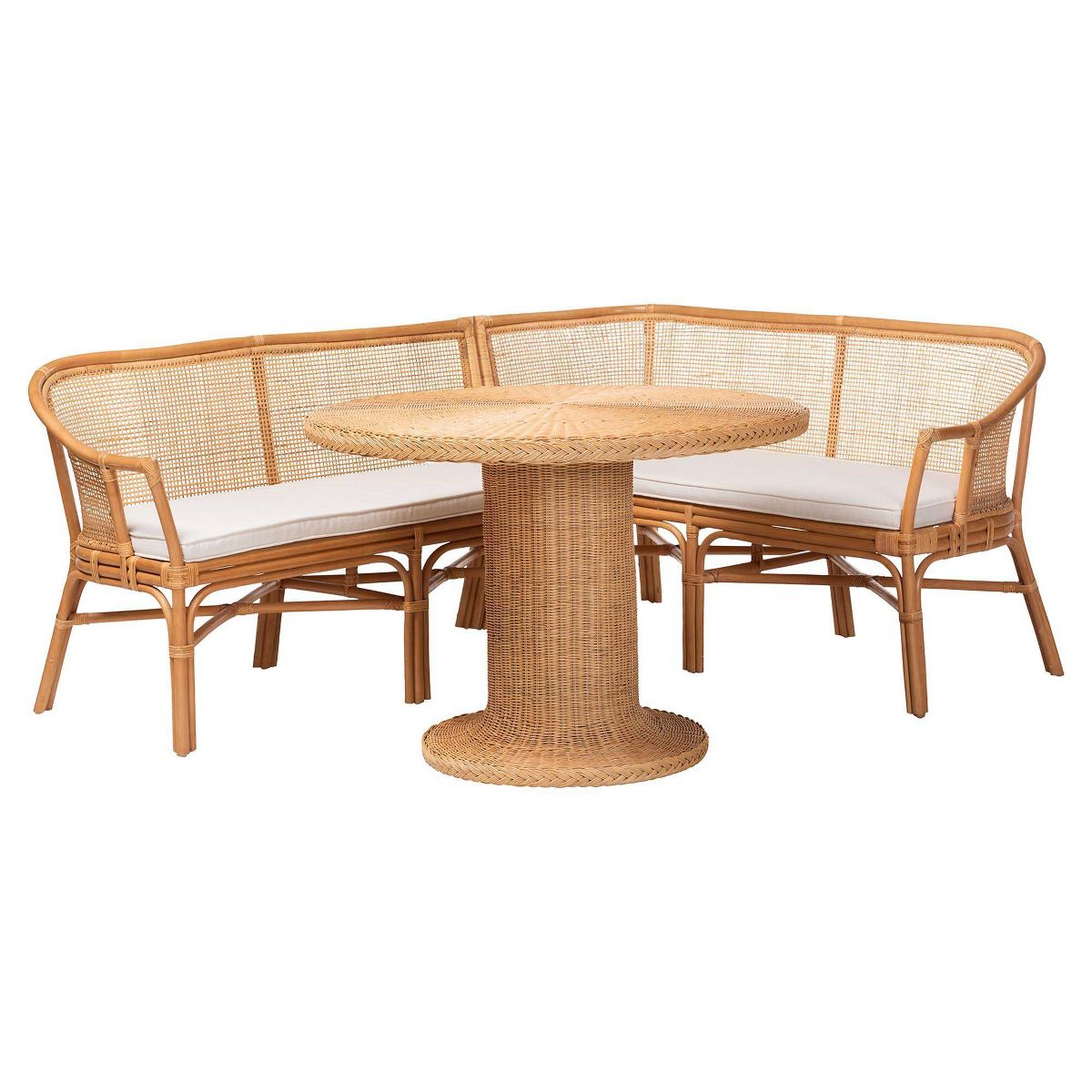 bali & pari Aara 3  Piece Natural Rattan Dining Nook Set Light Honey
