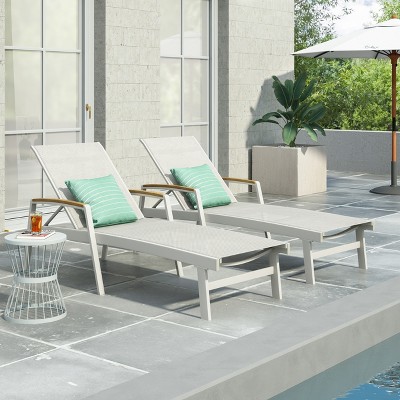 Joy White Aluminum Adjustable Chaise Lounge with Mesh Seating Set