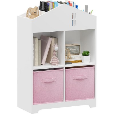 Kids Bookcase, Toddler Bookshelf, 2-Tier Storage Display Organizer, for Boys Girls Bedroom, Playroom, House, Collapsible Fabric Drawers