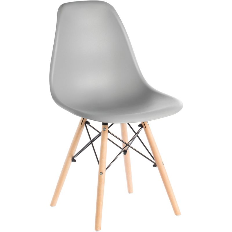 Fabulaxe Mid-Century Modern Style Plastic DSW Shell Dining Chair with Solid Beech Wooden Dowel Eiffel Legs, 1 of 12