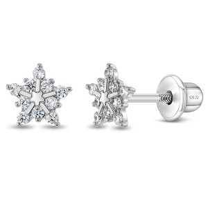 Girls' Twinkling Snowflake Screw Back Sterling Silver Earrings - In Season Jewelry - 1 of 2