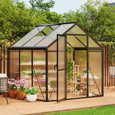 Aluminum outdoor greenhouse with roof vents and quick assembly frame, PC panels, suitable for greenhouse, courtyard, terrace, lawn