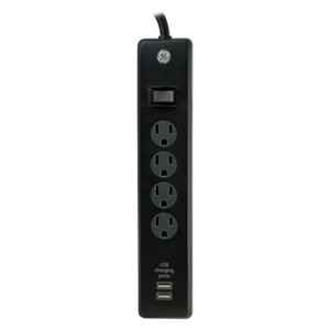 GE 4 Outlet Surge Protector Power Strip with 2 USB Ports: Black, Circuit Breaker, 3ft Cord, UL Listed, 450 Joules - 1 of 4