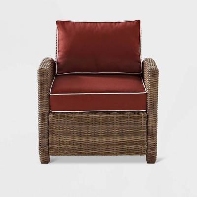 Bradenton Outdoor Wicker Armchair with Red Cushions