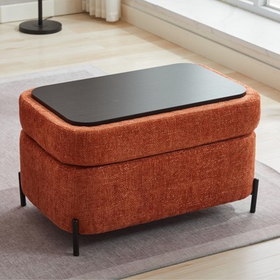 Hrinhom 30.3"W Upholstered Storage Ottoman With Reversible Tray and Metal Legs
