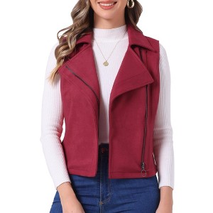 INSPIRE CHIC Women's Faux Suede Casual Sleeveless Biker Vest Jacket - 1 of 4