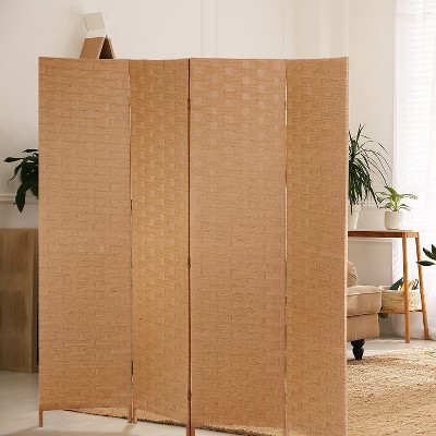 Natural Woven Wood 4-Panel Folding Room Divider