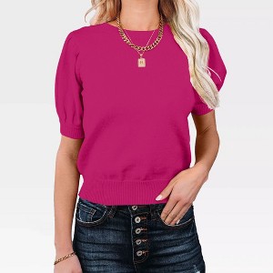 Women's Casual Crew Neck Short Sleeve Sweater Tops for Spring and Summer 2025,Rose - M - 1 of 4