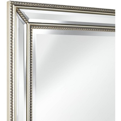 Elegant Beaded Silver Rectangular Wall Mirror with Beveled Glass
