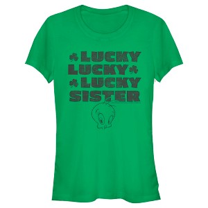Juniors Womens Looney Tunes St. Patrick's Day Tweety Lucky Lucky Lucky Sister T-Shirt - 1 of 4