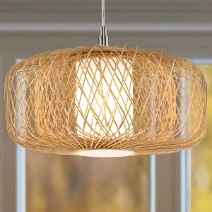 Urban Ambiance Luxury Natural Indoor Pendant,  10''H x 16"W x 16''D,  Natural Rattan Finish, UHP4532 - 1 of 4