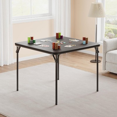 Folding Table, 37.7-inch Portable Square Folding Card Table, Beige Metal Folding Table with PU Soft Cushion, Suitable for Living Room, Office