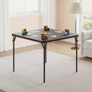 Folding Table, 37.7-inch Portable Square Folding Card Table, Beige Metal Folding Table with PU Soft Cushion, Suitable for Living Room, Office - 1 of 4