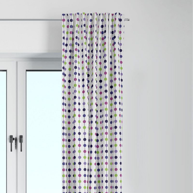 Bacati - Botanical Purple Dots Cotton Printed Single Window Curtain Panel, 1 of 5