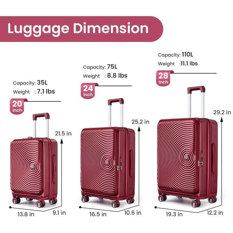 Luggage Sets 3 Piece(20/24/28), Expandable Carry On Luggage with TSA Lock Airline Approved, 100% PC Hard Shell and Lightweight Suitcase, 4 of 6