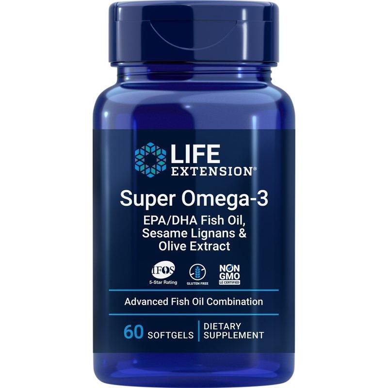 Life Extension Super Omega 3 EPA DHA with Sesame Lignans and Olive Fruit Extract 60 Softgel, 1 of 3