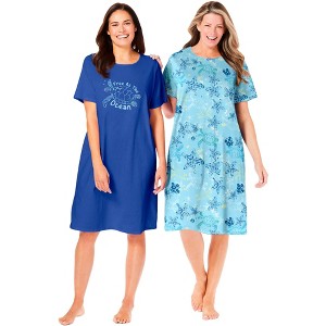Dreams & Co. Women's Plus Size 2-Pack Short-Sleeve Sleepshirt - 1 of 4