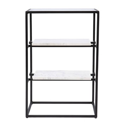 Ghullrio Glass Top End Table with Storage Black/White - Aiden Lane