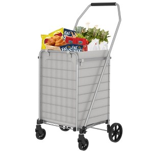 NAYSAYE Foldable Shopping Dolly Heavy Duty Utility Cart with Double Basket Shelf for Groceries and Laundry, Gray, 20"*19.5"*39" - 1 of 4