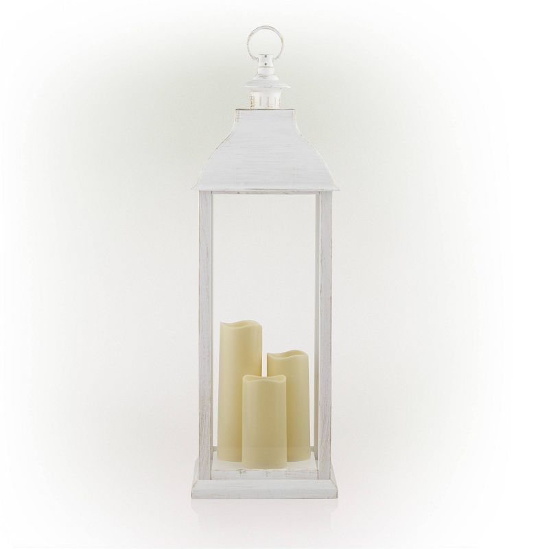 28&#34; Candlelit Lantern with LED Lights White - Alpine Corporation, 4 of 11
