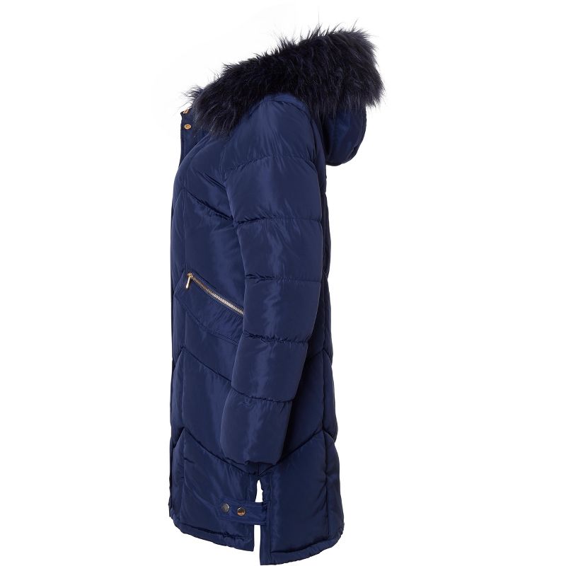 Sportoli Women Quilted Long Winter Coat Fur Trim Plush Lined Hood Puffer Jackets, 3 of 5