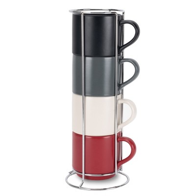 Nat & Jules Stacking Assorted 14 ounce Ceramic Mugs With Stand Set of 4