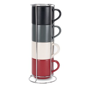 Nat & Jules Stacking Assorted 14 ounce Ceramic Mugs With Stand Set of 4 - 1 of 4