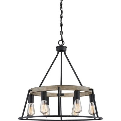 Gray Ash Steel and Faux Wood 6-Light Drum Chandelier