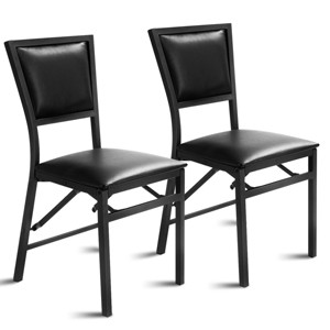 Costway Set of 2 Metal Folding Chair Dining Chairs Home Restaurant Furniture Portable Black - 1 of 4