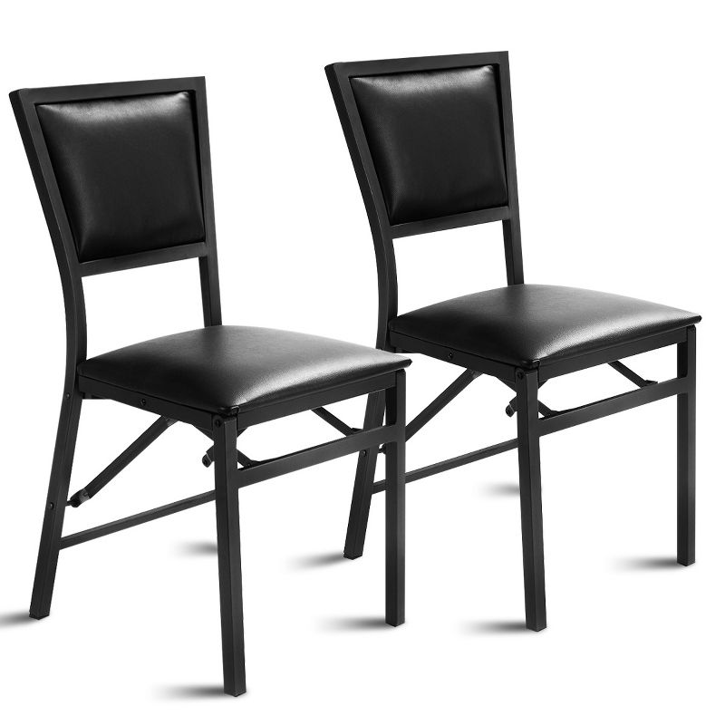 Costway Set of 2 Metal Folding Chair Dining Chairs Home Restaurant Furniture Portable Black, 1 of 9