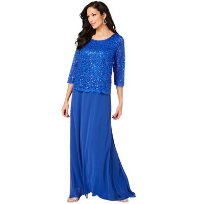 Roaman's Women's Plus Size Lace Popover Gown