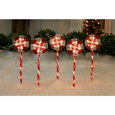BrylaneHome Peppermint Candy Pathway Lights, Set Of 5