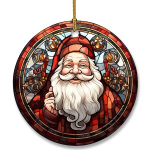 Christmas Ceramic Ornament in Stained Glass Patterns, Santa Claus Christmas Ornaments, Vintage Santa Claus Ornament for Christmas Tree - 1 of 4