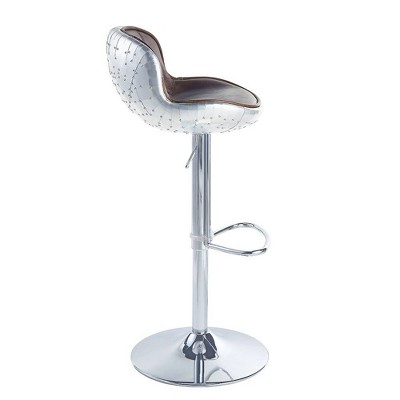 Vintage Brown Leather and Aluminum Adjustable Swivel Bar Stool