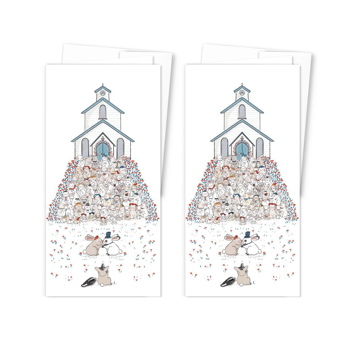 2ct Bunnies Wedding Picture Long Greeting Card Pack by Ramus & Co