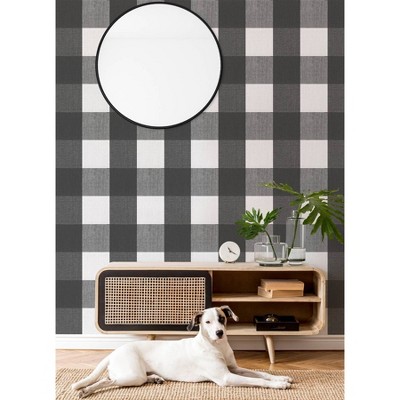 Charcoal and White Plaid Self-Adhesive Wallpaper Roll