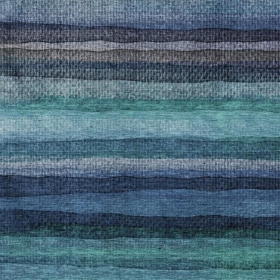HomeRoots 10' X 14' Teal Blue Aqua And Navy Blue Striped Washable Indoor Outdoor Area Rug