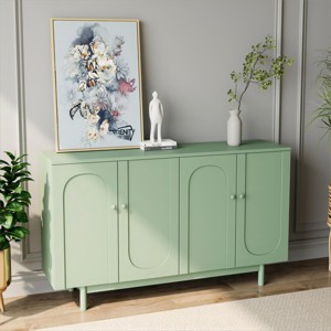 Okak Functional Sideboard Buffet, Intaglio Storage Cabinet with 4 Doors & Pine Legs, Coffee Bar Cabinet for Kitchen Living Room Bedroom - 1 of 4