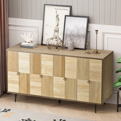 Elegant Vintage 4-Door Cabinet with Carved Effect Decoration Doors