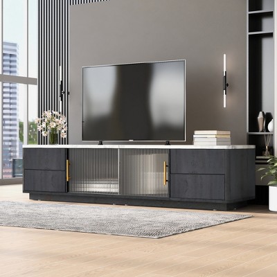 Modern TV Stand with 4 Drawers, Media Console Table for TVs up to 70'', Entertainment Center with Large Storage Cabinet, Black - ModernLuxe