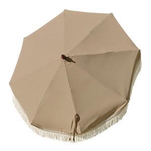 LAGarden 7 Ft Fringe Umbrella Replacement Canopy Top Cover Boho Outdoor Deck,Khaki with Tassels,BH7W-10P - 1 of 4