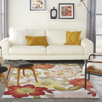 Ivory Whimsical Floral 5' x 7' Hand-Tufted Synthetic Rug