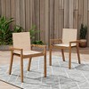 Grungis Outdoor Dining Chairs Set of 2, Patio Chairs with Teak-Finish Acacia Wood Frame,All-Weather Armchairs for Patio, Poolside Dining,Teak+Beige - 2 of 4