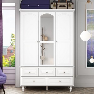 Famapy Wardrobe with Mirror 3 Doors 5 Drawers Classic Style - 1 of 4